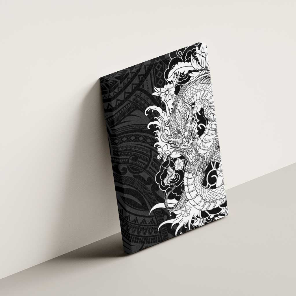 Hawaiian And Japanese Culture Canvas Wall Art Irezumi Dragon With Polynesian Pattern Black LT05 - Polynesian Pride