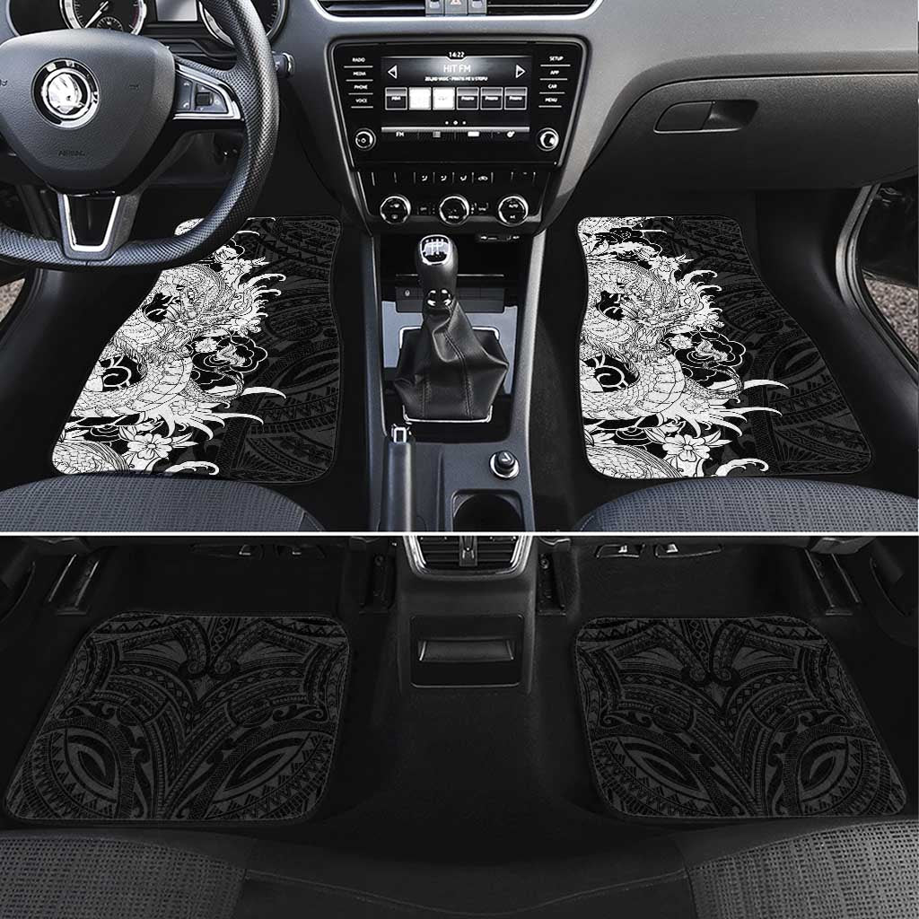Hawaiian And Japanese Culture Car Mats Irezumi Dragon With Polynesian Pattern Black LT05 Set 4pcs Black - Polynesian Pride