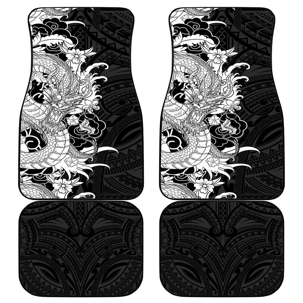 Hawaiian And Japanese Culture Car Mats Irezumi Dragon With Polynesian Pattern Black LT05 - Polynesian Pride