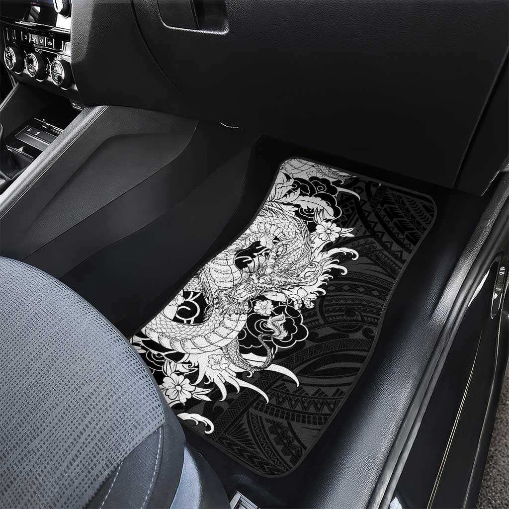 Hawaiian And Japanese Culture Car Mats Irezumi Dragon With Polynesian Pattern Black LT05 - Polynesian Pride