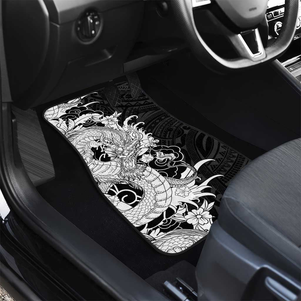 Hawaiian And Japanese Culture Car Mats Irezumi Dragon With Polynesian Pattern Black LT05 - Polynesian Pride