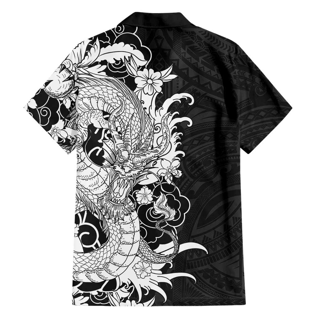 Hawaiian And Japanese Culture Family Matching Mermaid Dress and Hawaiian Shirt Irezumi Dragon With Polynesian Pattern Black LT05 - Polynesian Pride