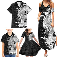 Hawaiian And Japanese Culture Family Matching Summer Maxi Dress and Hawaiian Shirt Irezumi Dragon With Polynesian Pattern Black - Polynesian Pride