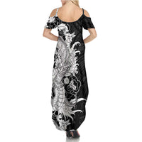 Hawaiian And Japanese Culture Family Matching Summer Maxi Dress and Hawaiian Shirt Irezumi Dragon With Polynesian Pattern Black - Polynesian Pride