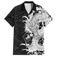 Hawaiian And Japanese Culture Hawaiian Shirt Irezumi Dragon With Polynesian Pattern Black - Polynesian Pride
