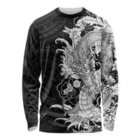 Hawaiian And Japanese Culture Long Sleeve Shirt Irezumi Dragon With Polynesian Pattern Black LT05 Unisex Black - Polynesian Pride