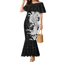 Hawaiian And Japanese Culture Mermaid Dress Irezumi Dragon With Polynesian Pattern Black LT05 Women Black - Polynesian Pride