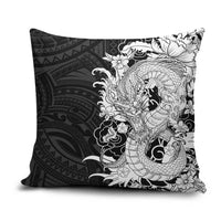 Hawaiian And Japanese Culture Pillow Cover Irezumi Dragon With Polynesian Pattern Black LT05 Black - Polynesian Pride
