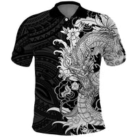 Hawaiian And Japanese Culture Polo Shirt Irezumi Dragon With Polynesian Pattern Black LT05 Black - Polynesian Pride