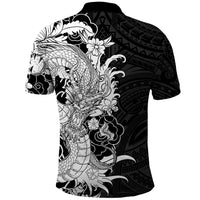 Hawaiian And Japanese Culture Polo Shirt Irezumi Dragon With Polynesian Pattern Black LT05 - Polynesian Pride