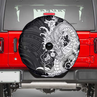 Hawaiian And Japanese Culture Spare Tire Cover Irezumi Dragon With Polynesian Pattern Black LT05 - Polynesian Pride