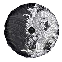 Hawaiian And Japanese Culture Spare Tire Cover Irezumi Dragon With Polynesian Pattern Black LT05 - Polynesian Pride