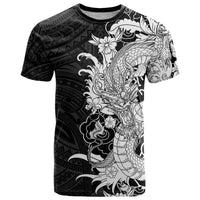 Hawaiian And Japanese Culture T Shirt Irezumi Dragon With Polynesian Pattern Black LT05 Black - Polynesian Pride