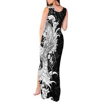 Hawaiian And Japanese Culture Tank Maxi Dress Irezumi Dragon With Polynesian Pattern Black LT05 - Polynesian Pride