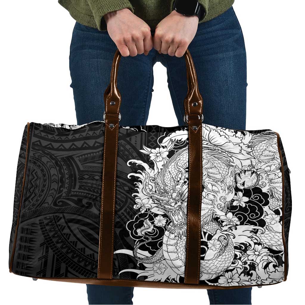 Hawaiian And Japanese Culture Travel Bag Irezumi Dragon With Polynesian Pattern Black LT05 Black - Polynesian Pride