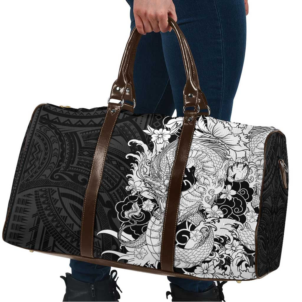 Hawaiian And Japanese Culture Travel Bag Irezumi Dragon With Polynesian Pattern Black LT05 - Polynesian Pride