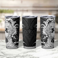 Hawaiian And Japanese Culture Tumbler Cup Irezumi Dragon With Polynesian Pattern Black LT05 - Polynesian Pride