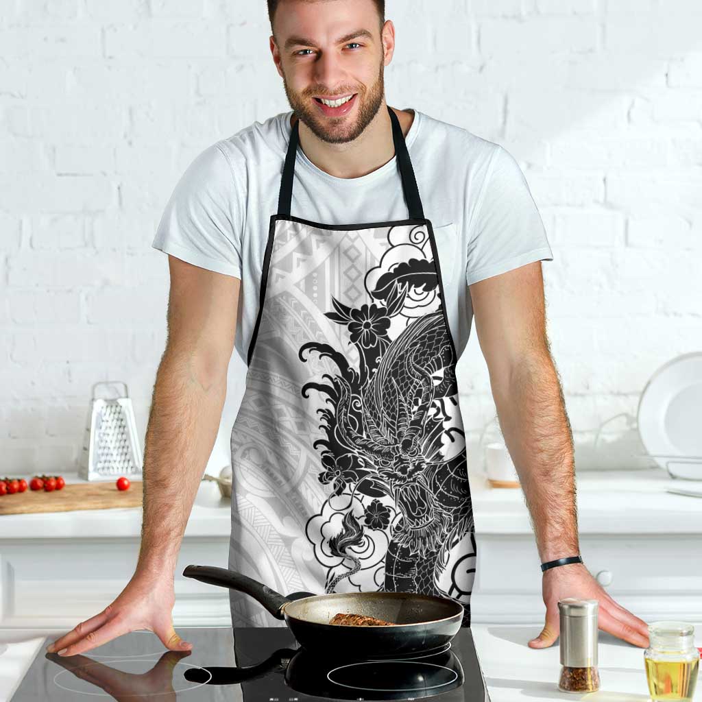 Hawaiian And Japanese Culture Apron Irezumi Dragon With Polynesian Pattern White LT05 - Polynesian Pride
