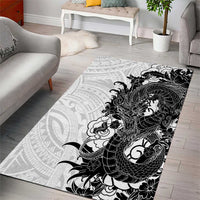 Hawaiian And Japanese Culture Area Rug Irezumi Dragon With Polynesian Pattern White LT05 - Polynesian Pride