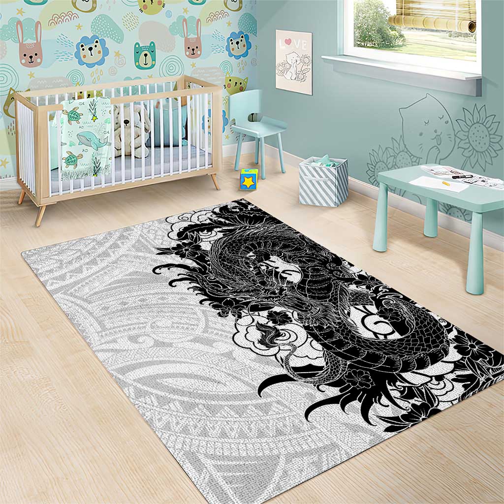 Hawaiian And Japanese Culture Area Rug Irezumi Dragon With Polynesian Pattern White LT05 - Polynesian Pride