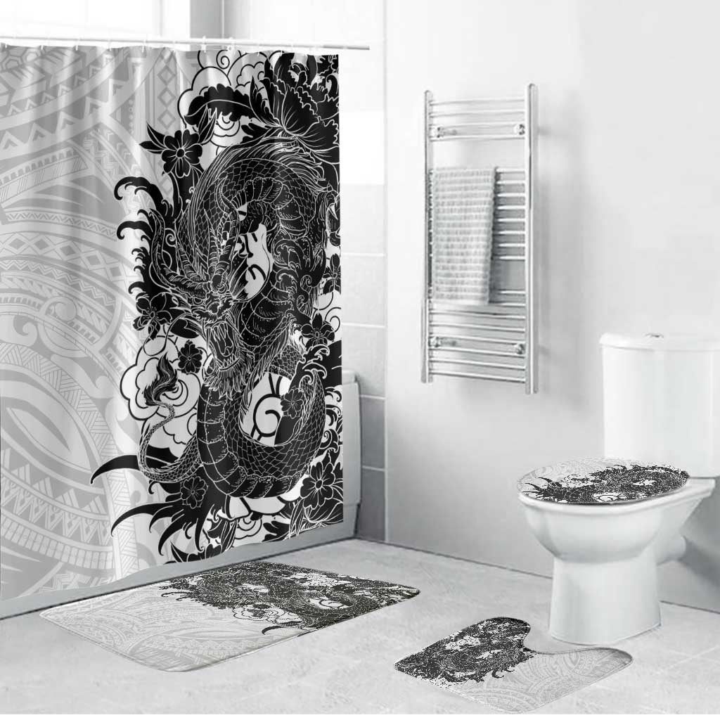 Hawaiian And Japanese Culture Bathroom Set Irezumi Dragon With Polynesian Pattern White LT05 Bathroom Set (4 pcs) White - Polynesian Pride