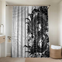 Hawaiian And Japanese Culture Bathroom Set Irezumi Dragon With Polynesian Pattern White LT05 Shower Curtain Only White - Polynesian Pride