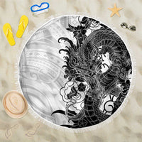 Hawaiian And Japanese Culture Beach Blanket Irezumi Dragon With Polynesian Pattern White LT05 One Size 150cm White - Polynesian Pride