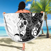 Hawaiian And Japanese Culture Beach Blanket Irezumi Dragon With Polynesian Pattern White LT05 - Polynesian Pride
