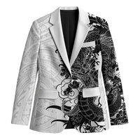Hawaiian And Japanese Culture Blazer Irezumi Dragon With Polynesian Pattern White LT05 Unisex White - Polynesian Pride