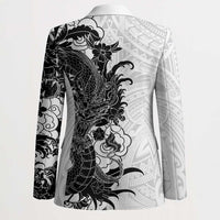 Hawaiian And Japanese Culture Blazer Irezumi Dragon With Polynesian Pattern White LT05 - Polynesian Pride
