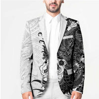 Hawaiian And Japanese Culture Blazer Irezumi Dragon With Polynesian Pattern White LT05 - Polynesian Pride