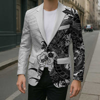 Hawaiian And Japanese Culture Blazer Irezumi Dragon With Polynesian Pattern White LT05 - Polynesian Pride