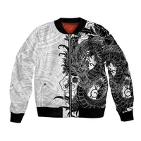Hawaiian And Japanese Culture Bomber Jacket Irezumi Dragon With Polynesian Pattern White LT05 Unisex White - Polynesian Pride