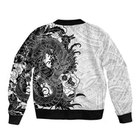 Hawaiian And Japanese Culture Bomber Jacket Irezumi Dragon With Polynesian Pattern White LT05 - Polynesian Pride