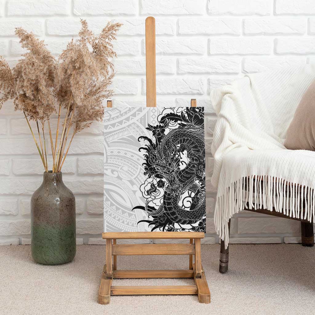 Hawaiian And Japanese Culture Canvas Wall Art Irezumi Dragon With Polynesian Pattern White LT05 - Polynesian Pride