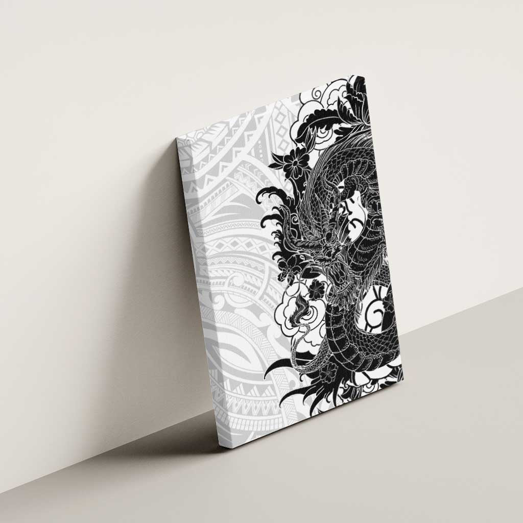 Hawaiian And Japanese Culture Canvas Wall Art Irezumi Dragon With Polynesian Pattern White LT05 - Polynesian Pride