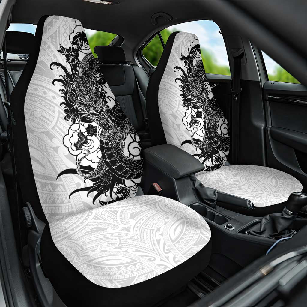 Hawaiian And Japanese Culture Car Seat Cover Irezumi Dragon With Polynesian Pattern White LT05 One Size White - Polynesian Pride