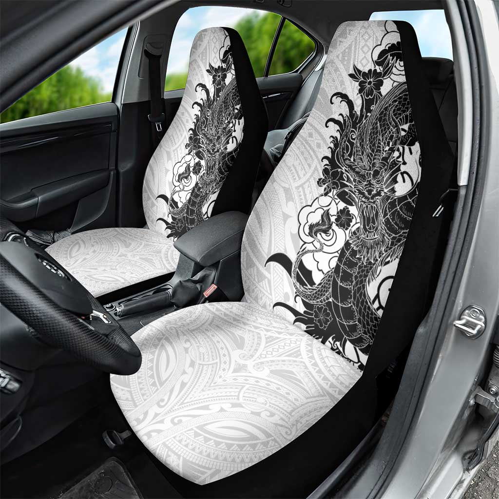 Hawaiian And Japanese Culture Car Seat Cover Irezumi Dragon With Polynesian Pattern White LT05 - Polynesian Pride