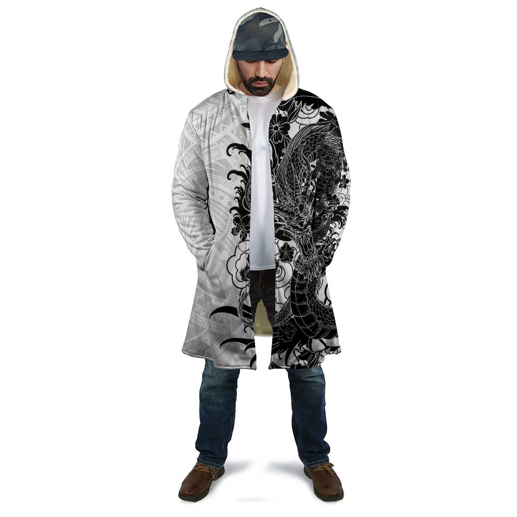 Hawaiian And Japanese Culture Cloak Irezumi Dragon With Polynesian Pattern White LT05 - Polynesian Pride