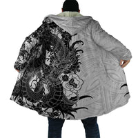 Hawaiian And Japanese Culture Cloak Irezumi Dragon With Polynesian Pattern White LT05 - Polynesian Pride