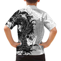 Hawaiian And Japanese Culture Family Matching Long Sleeve Bodycon Dress and Hawaiian Shirt Irezumi Dragon With Polynesian Pattern White - Polynesian Pride