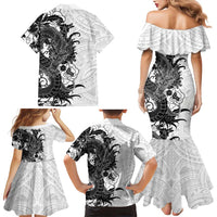 Hawaiian And Japanese Culture Family Matching Mermaid Dress and Hawaiian Shirt Irezumi Dragon With Polynesian Pattern White - Polynesian Pride