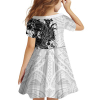 Hawaiian And Japanese Culture Family Matching Off Shoulder Short Dress and Hawaiian Shirt Irezumi Dragon With Polynesian Pattern White - Polynesian Pride