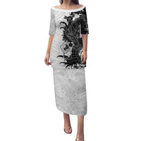 Hawaiian And Japanese Culture Family Matching Puletasi and Hawaiian Shirt Irezumi Dragon With Polynesian Pattern White - Polynesian Pride