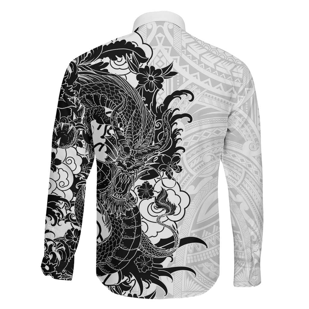 Hawaiian And Japanese Culture Family Matching Summer Maxi Dress and Hawaiian Shirt Irezumi Dragon With Polynesian Pattern White - Polynesian Pride