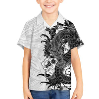 Hawaiian And Japanese Culture Family Matching Tank Maxi Dress and Hawaiian Shirt Irezumi Dragon With Polynesian Pattern White - Polynesian Pride