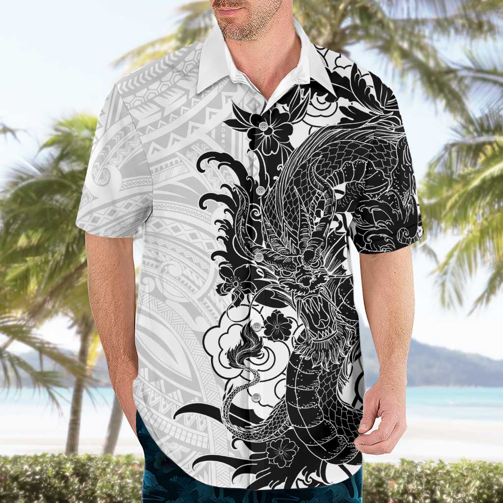Hawaiian And Japanese Culture Hawaiian Shirt Irezumi Dragon With Polynesian Pattern White LT05 - Polynesian Pride