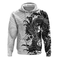 Hawaiian And Japanese Culture Hoodie - Irezumi Dragon With Polynesian Pattern White LT05 Pullover Hoodie White - Polynesian Pride