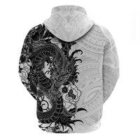 Hawaiian And Japanese Culture Hoodie - Irezumi Dragon With Polynesian Pattern White LT05 - Polynesian Pride