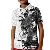 Hawaiian And Japanese Culture Kid Polo Shirt Irezumi Dragon With Polynesian Pattern White LT05 Kid White - Polynesian Pride